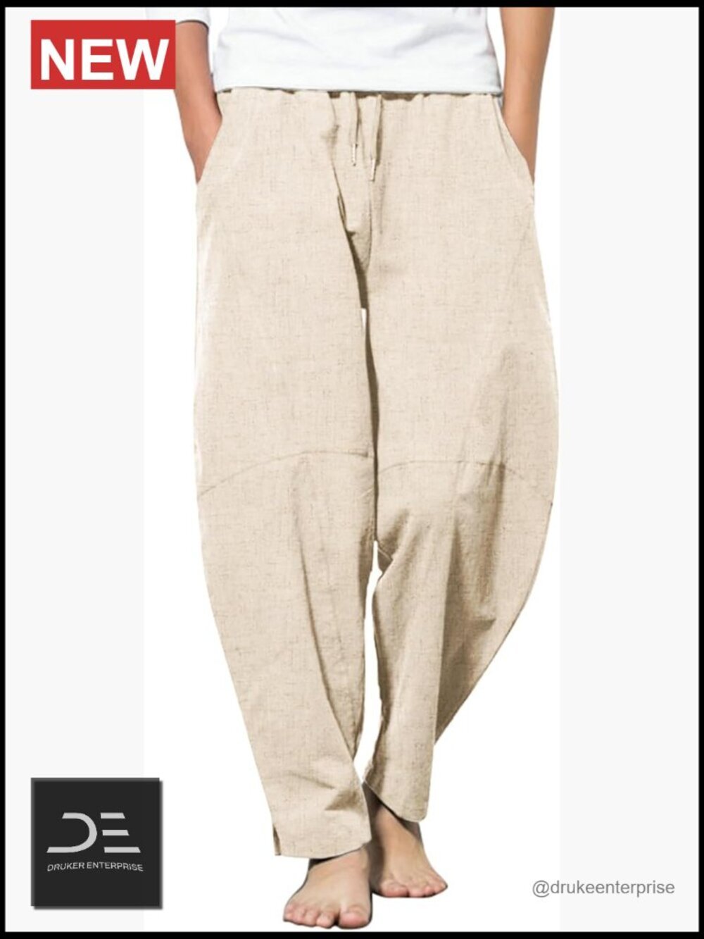 Men's Linen Harem Drawstring Elastic Waist Casual Lightweight Yoga Pants